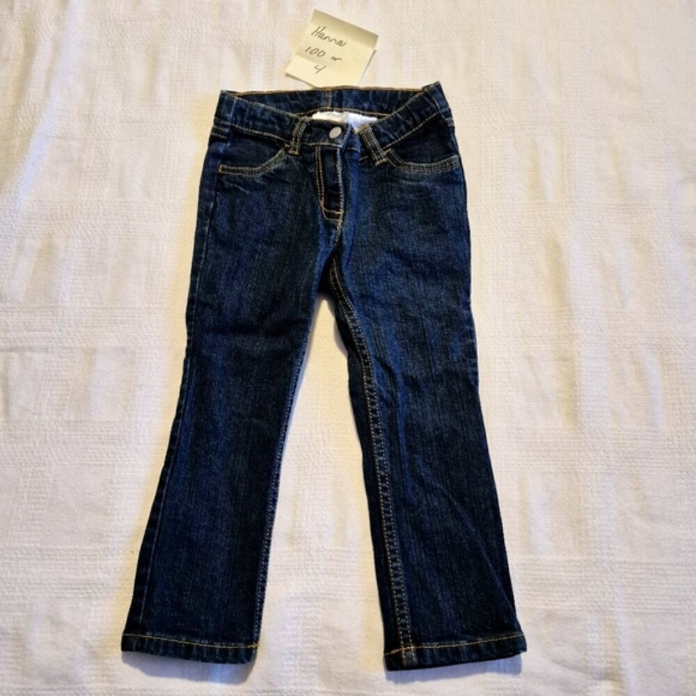Hanna Andersson girls size 100 or 4 dark blue adjustable waist jeans VGUC